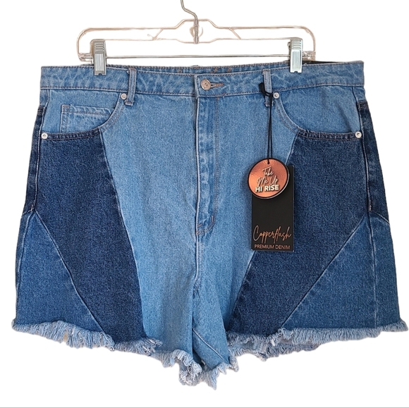 Copperflash Pants - NEW copperflash plus size denim shorts patchwork raw hem size 16